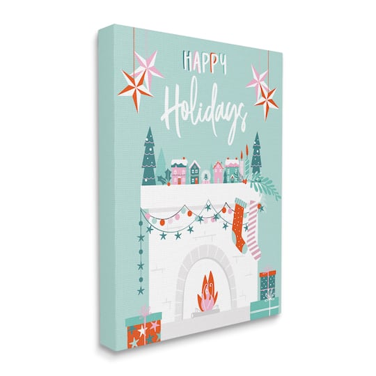 Stupell Industries Happy Holidays Festive Mantel Stockings Canvas Wall Art